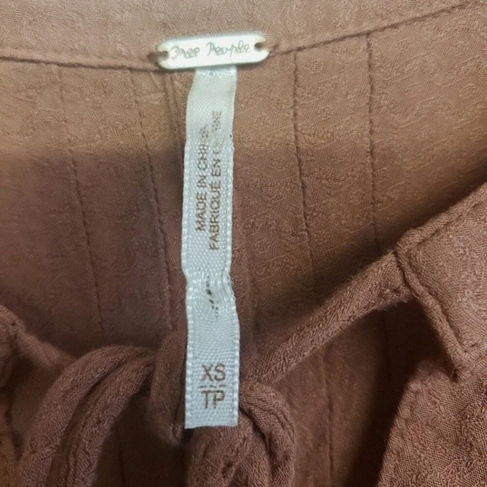 Free People Brown Long Sleeves Boho Peasant Embroidered high low top